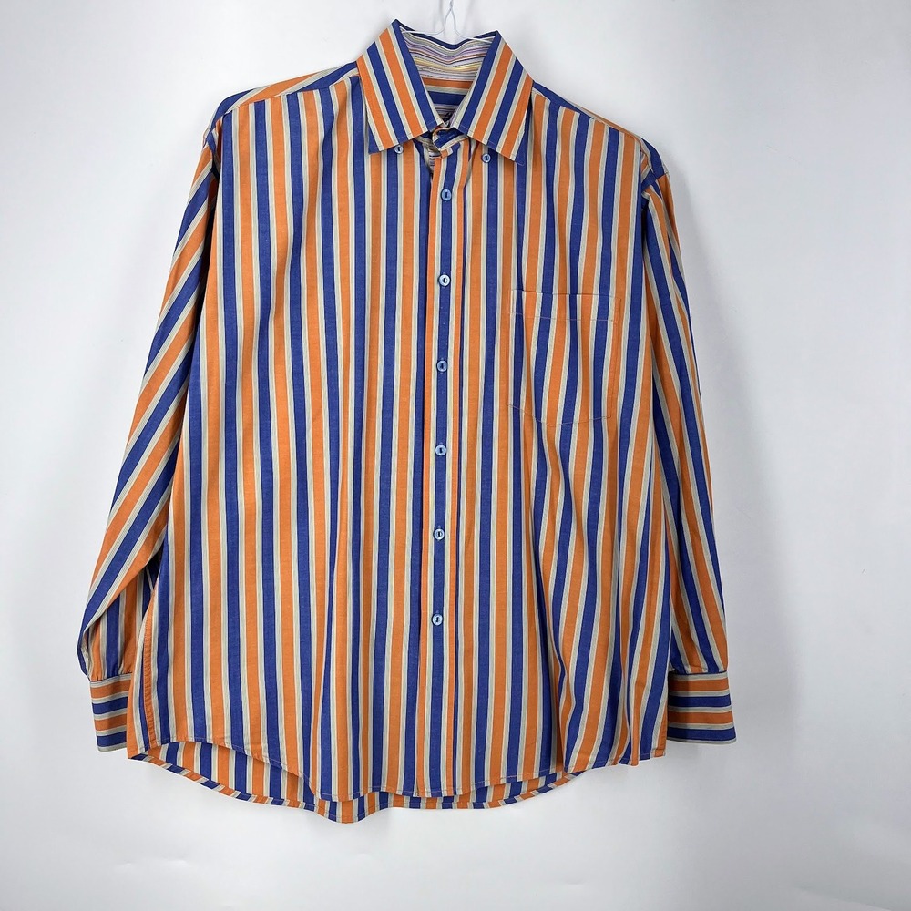 Bugatchi Uomo Mens Striped Hidden Button Down Shirt‎ Long Sleeve Size XL